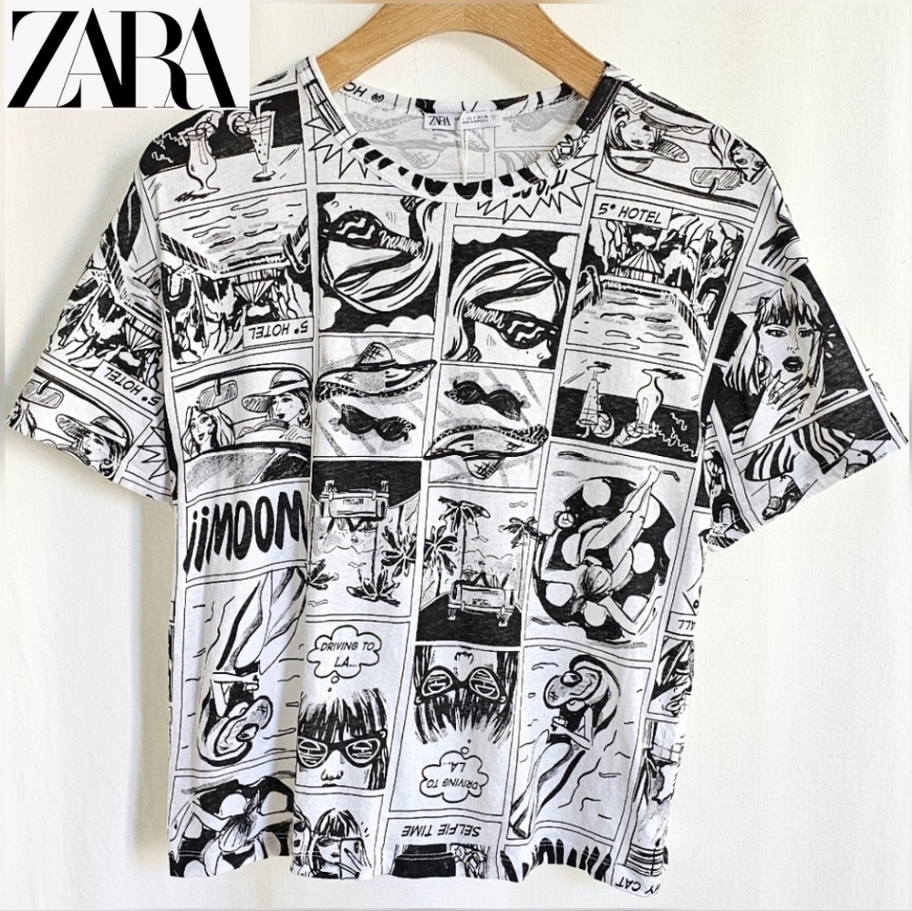🇪🇦 Zara Black & White Comic Strip Graphic T-Shirt